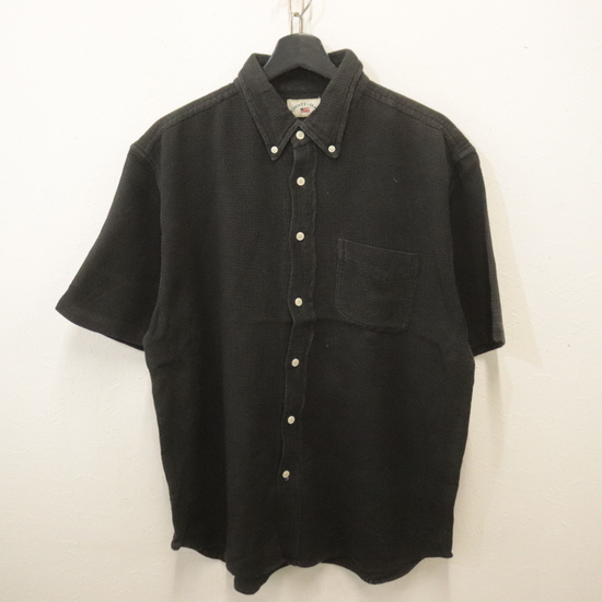 Z734 90sビンテージ COUNTYSEAT 半袖シャツ■1990年代製 表記Lサイズ ブラック 黒 ボタンダウン 無地 アメカジ 古着 古着卸 オールド 激安拍卖