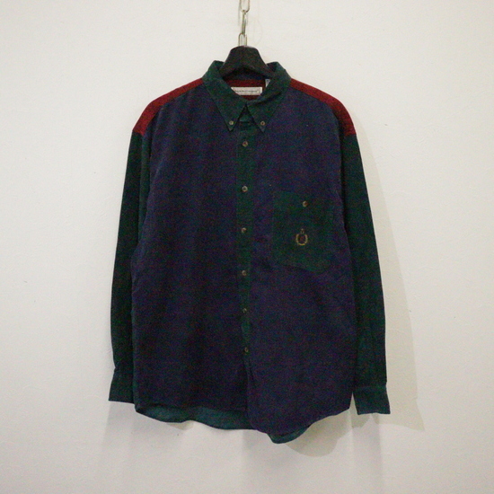 j37 90sビンテージ BugleBoyCompany 長袖コーデュロイシャツ■1990年代製 マルチカラー ボタンダウン ワンポイントロゴ 古着 激安拍卖