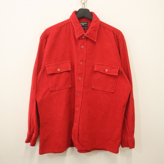 X711 80sビンテージ CHRISTOPHERRAND 長袖シャツ■1980年代製 表記XLサイズ 赤 レッド コーデュロイ 無地 アメカジ ストリート 古着 古着卸拍卖