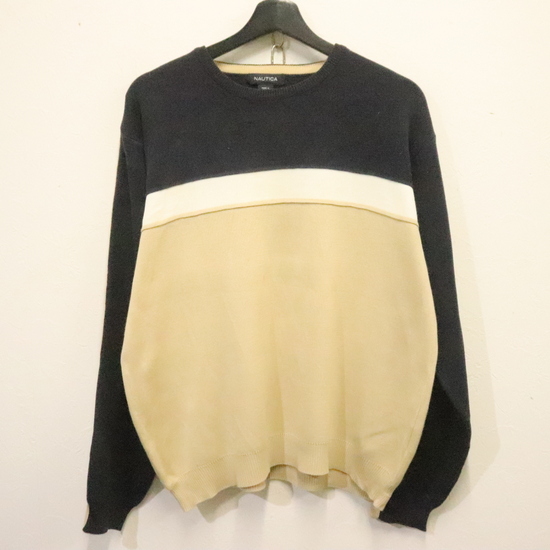 m144 2000年代製 NAUTICA ノーチカ コットンニットセーター■00s 表記Mサイズ ベージュ アメカジ ストリート 古着 古着卸 ヴィンテージ拍卖