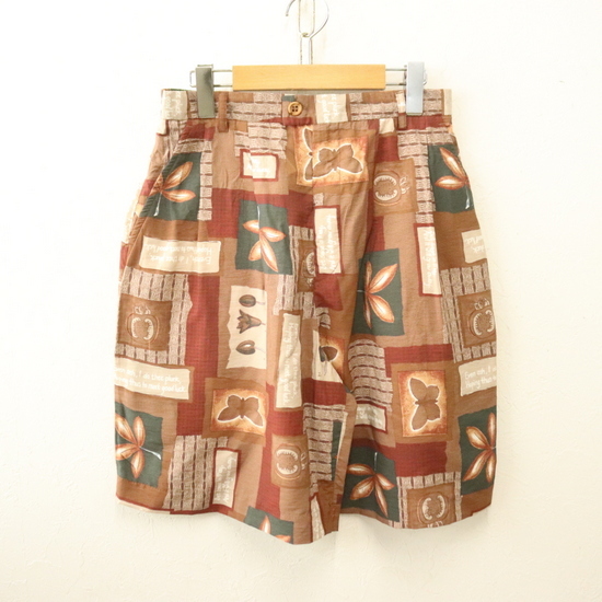 S855 80sビンテージ JEANBELL ハーフパンツ USA製■1980年代製 表記10サイズ レディース ブラウン 2タック TALON レーヨン ショーツ 柄 70s拍卖