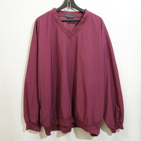 P215 90sビンテージ IZODCLUB プルオーバージャケット■1990年代製 XLサイズくらい ボルドー Vネック 刺繍 ナイロン 無地 アメカジ 00s拍卖