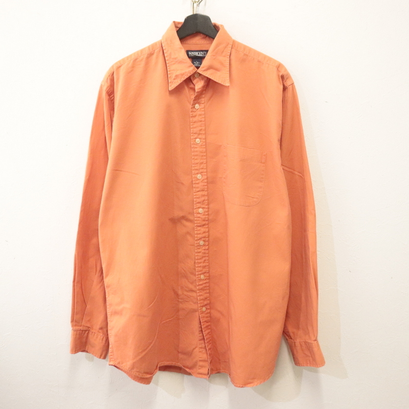 n829 2000年代製 LANDSEND ランズエンド ボタンダウン 長袖シャツ■00s 表記Lサイズ オレンジ 無地 アメカジ ストリート 古着 激安 希少拍卖