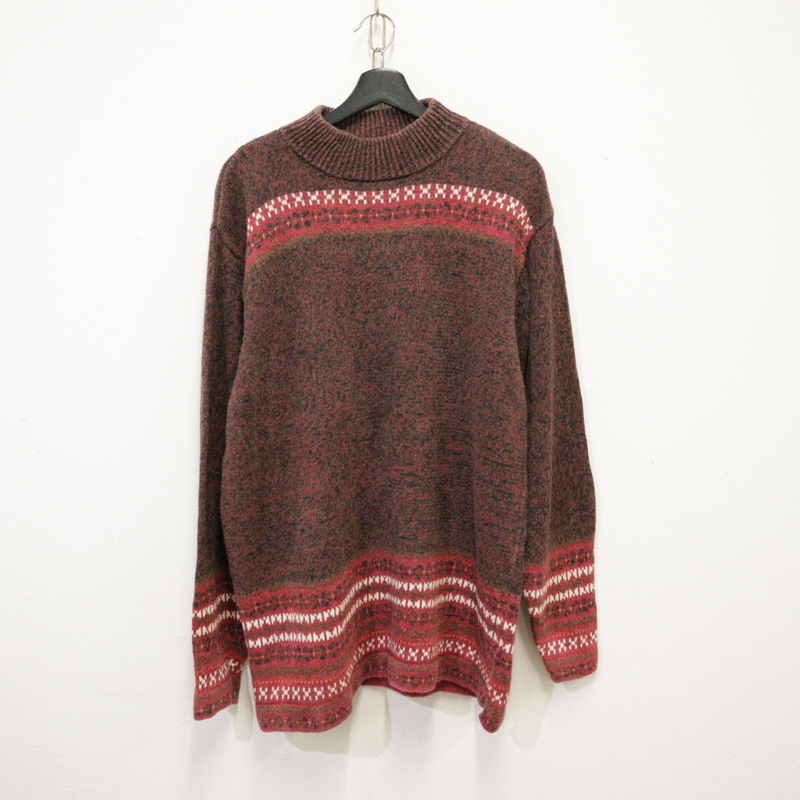P199 90sビンテージ ERIKAII&CO コットンニットセーター■1990年代製 表記2XLサイズ レディース 赤 レッド 柄 ボーダーパターン アメカジ拍卖