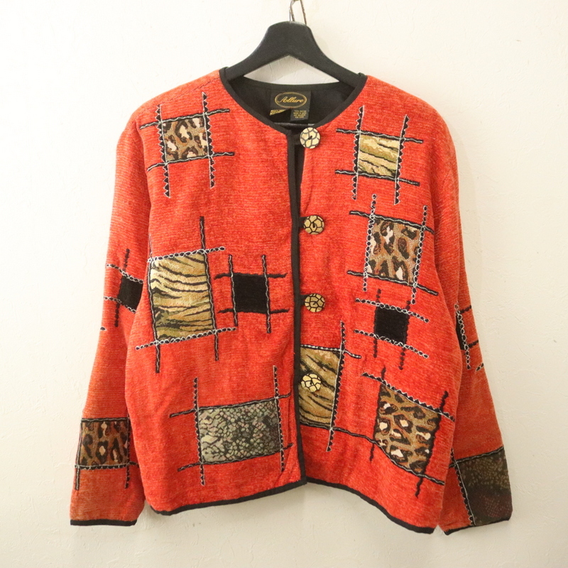 A728 90sビンテージ Allure デザインジャケット■1990年代製 表記Mサイズ レディース 赤 レッド レオパード ゼブラ アメカジ ストリート拍卖