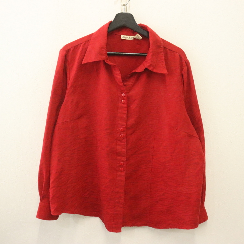 y173 2000年代製 DesignLoft 長袖シャツ■00s 表記XLサイズ レディース 赤 レッド オープンカラー 開襟 ゼブラ アメカジ ストリート 古着拍卖