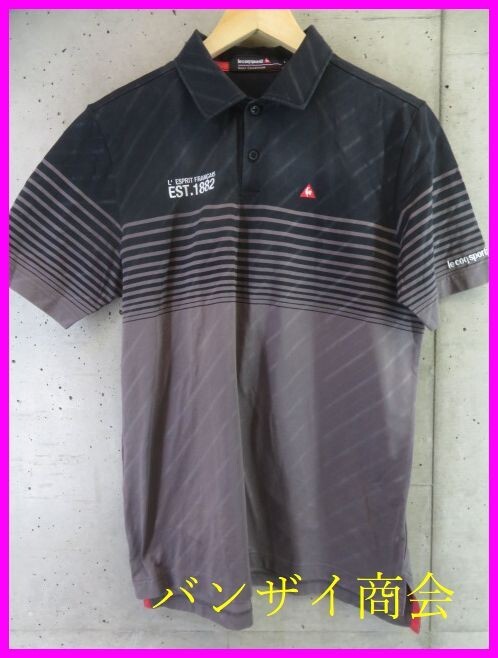 【送料300円可】1090b5◆吸汗速乾◆ルコックゴルフ ボーダー柄 半袖ドライポロシャツ L/ゴルフジャケット/ベスト/パンツ/ニットセーター拍卖