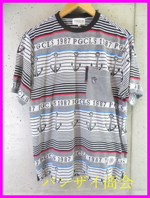 【送料300円可】6090b16◆良品です◆PAGELO パジェロ ジャガード織り 半袖ニットシャツ M/カットソー/アンジェロ/ポロシャツ/ジャケット拍卖