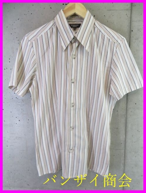 【送料300円可】6090b5◆良品です◆TORNADO MART トルネードマート 半袖ストライプシャツ M/ドレスシャツ/ジャケット/コート/ベスト/パンツ拍卖