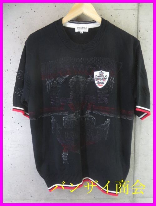 8090b3◆美品です◆日本製◆PAGELO パジェロ 半袖コットンニットセーター M/ポロシャツ/アンジェロ/ジャケット/パンツ/ゴルフ/パンツ拍卖