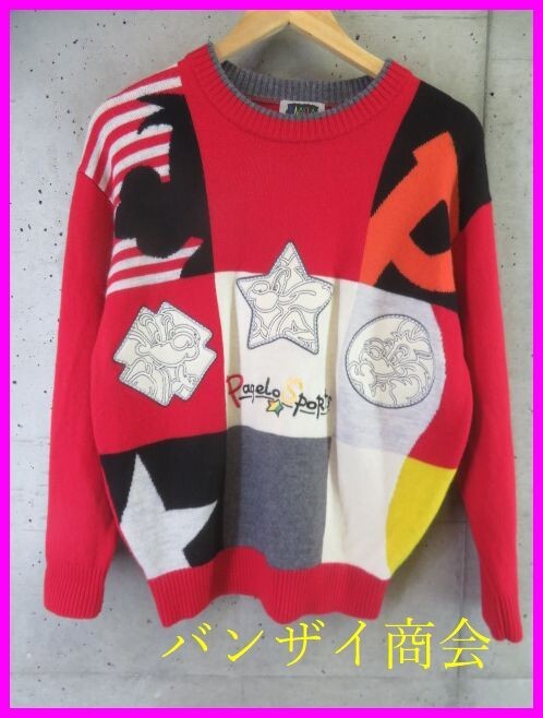 9090b24◆良品です◆PAGELO パジェロ 刺繍 ウールニットセーター M/アンジェロ/カーディガン/ベスト/ポロシャツ/ジャケット/ジーンズパンツ拍卖