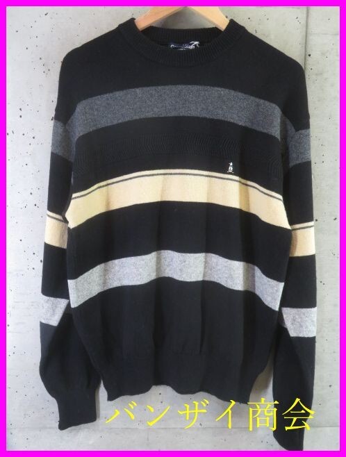 9090b5◆良品です◆日本製◆MUNSINGWEAR マンシング ボーダー柄 ウールニットセーター L/ゴルフジャケット/パンツ/ベスト/ポロシャツ拍卖