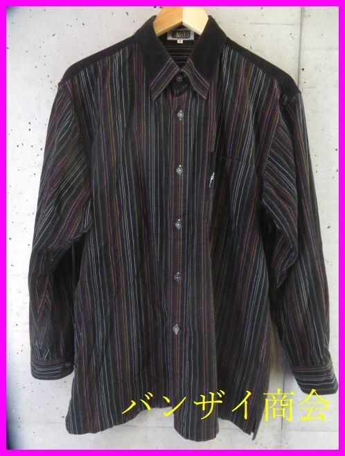 9090b1◆良品です◆PAGELO パジェロ マルチストライプ 長袖コーデュロイシャツ L/アンジェロ/ジャケット/デニムジーンズ/パンツ/ニット拍卖