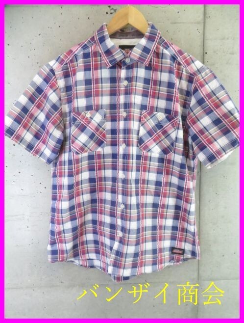 【送料300円可】5190b6◆良品です◆DICKIES ディッキーズ 半袖チェックシャツ XL/ワークシャツ/ジャケット/パンツ/オールインワン/ツナギ拍卖