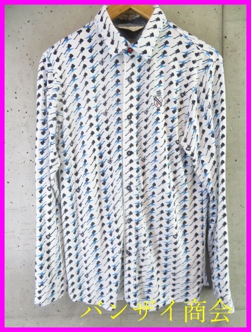 7190b5◆良品です◆吸汗速乾◆adabat アダバット ギター柄 長袖ドライシャツ 48/ゴルフジャケット/ニットセーター/パンツ/ポロシャツ拍卖