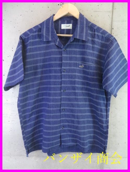 【送料300円可】9190b9◆良品◆Crocodile クロコダイル オープンカラー開襟 半袖ボーダーシャツ L/かりゆしウェア/アロハシャツ/ハワイアン拍卖