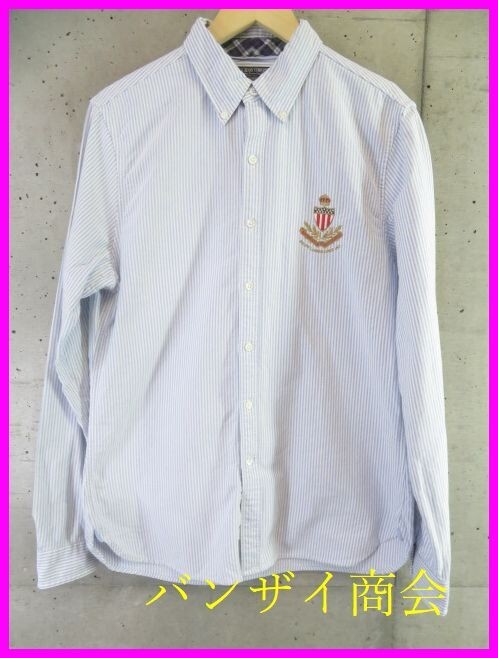 【送料300円可】2290b23◆良品です◆POLO JEANS ポロジーンズ ラルフローレン エンブレム刺繍 ストライプ 長袖オックスフォードシャツ L拍卖