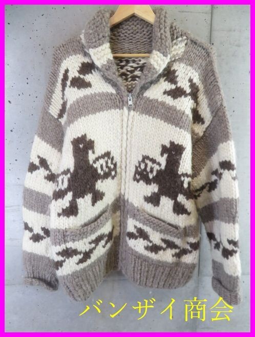 2290b15◆ハンドニット◆サンダーバード柄 カウチンニットジャケット/セーター/カーディガン/ノルディック/ネイティブ/イーグル/古着 拍卖