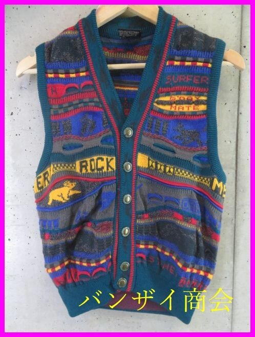 2290b4◆オーストラリア製◆EMAROO エマルー コアラ&カンガルー 立体編み 3Dニット ウールニットベスト 10/セーター/カーディガン/COOGI風拍卖