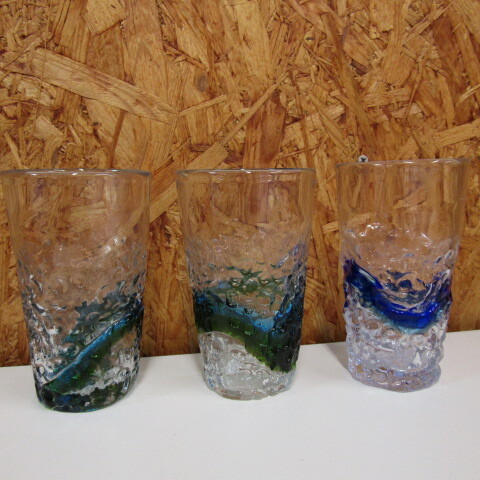 【埼玉発】【未使用品】琉球ガラス 手作りグラス コップ 3個セット 箱なし★7-0919-2拍卖