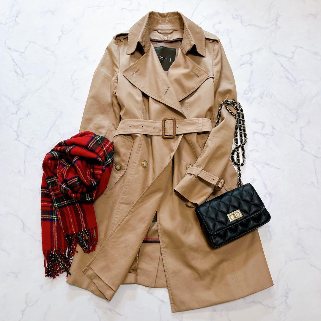 美品 MACKINTOSH LONDON マッキントッシュロンドン ロングトレンチコート ダブルブレスト ハニーベージュ ベルト ライナー付き 38 M拍卖