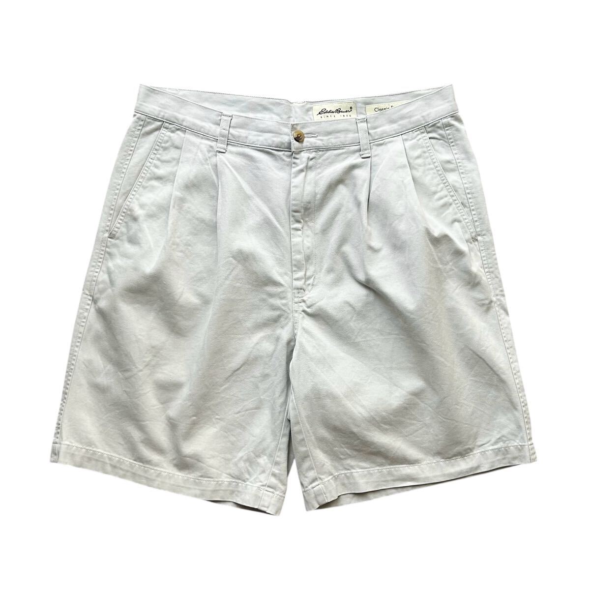 90’s Eddie Bauer エディーバウアー 2タック チノショーツ ハーフパンツ W35 ベージュ アウトドア 短パン コットン 拍卖