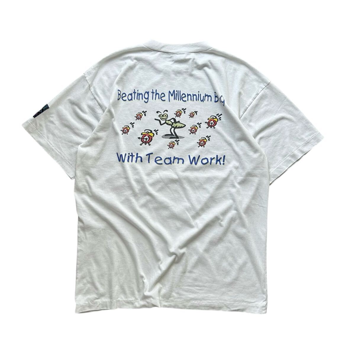 カナダ製 90’s HUMEUR DESIGN Tシャツ ヴィンテージ Lサイズ 白 ホワイト 両面プリント イラスト メッセージ シングルステッチ 1990年代拍卖