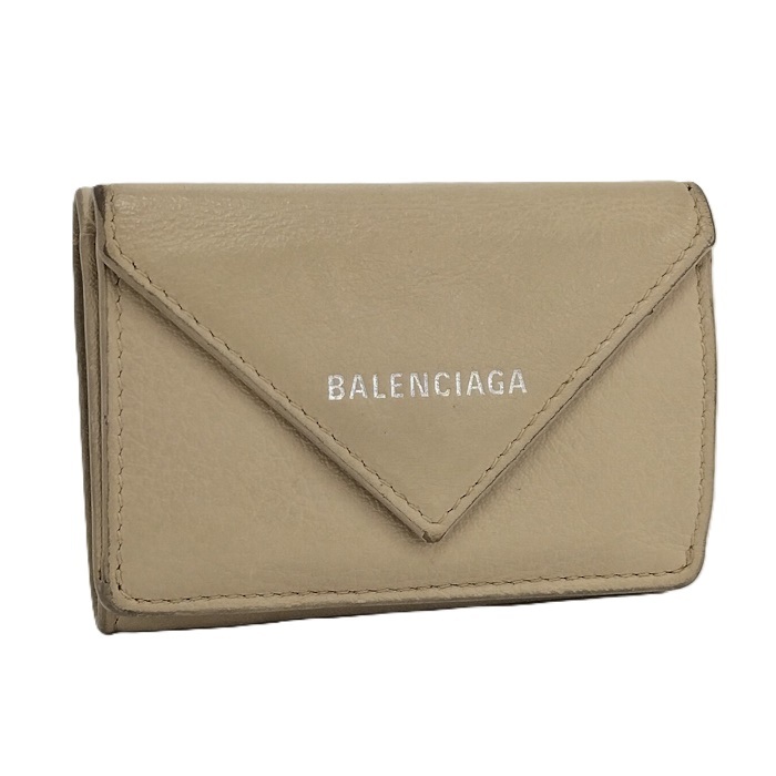 BALENCIAGA 三つ折り財布 ペーパーミニウォレット レザー ベージュ拍卖