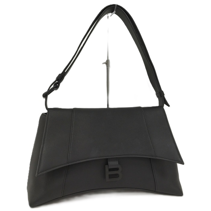 BALENCIAGA ダウンタウンミディアム ショルダーバッグ レザー ブラック 671354拍卖