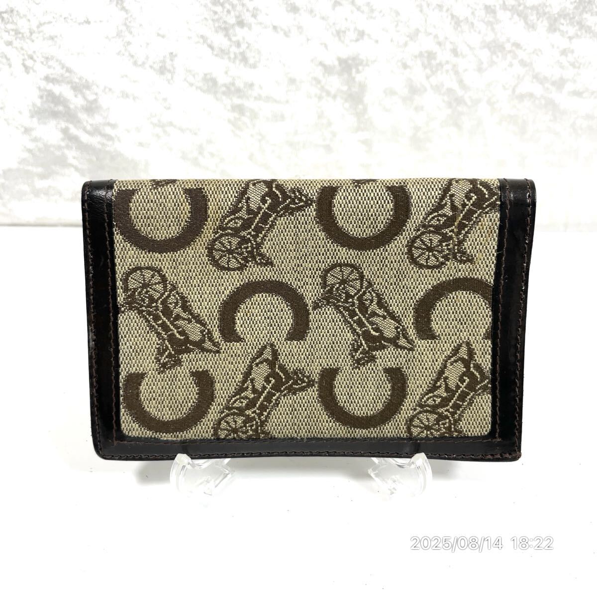 vintage CELINE セリーヌ サルキー 馬車 キャンバス レザー 革 二つ折り ウォレット お札入れ 財布 カードケース 拍卖