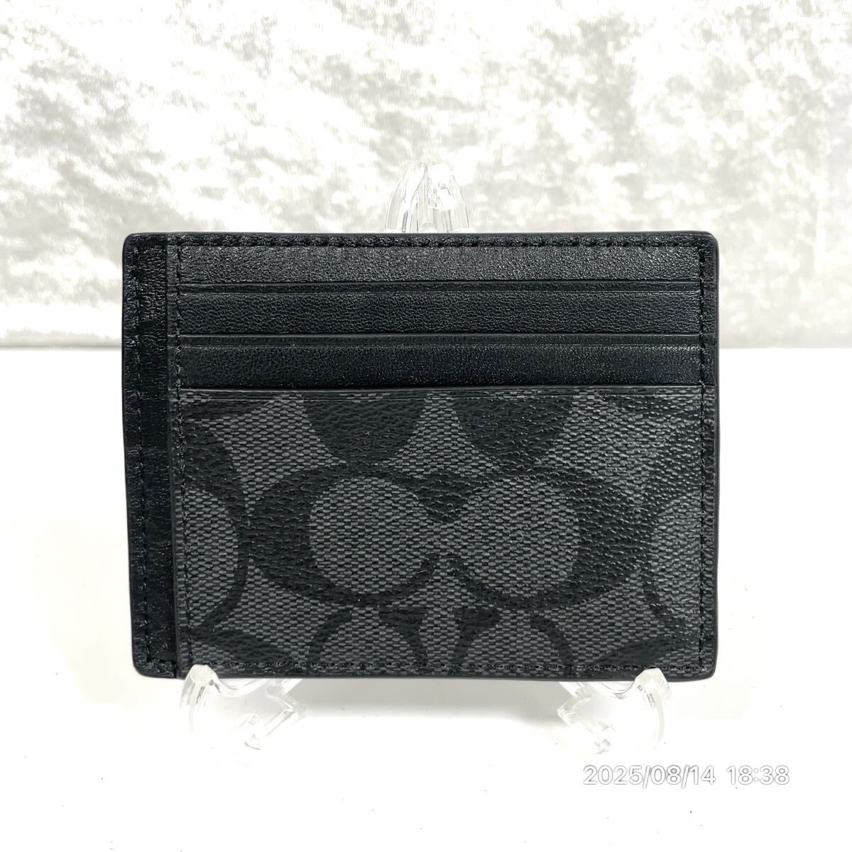 美品 COACH コーチ シグネチャー ブラック系カラー レザー 革 コンパクト パスケース カードケース 定期入れ拍卖