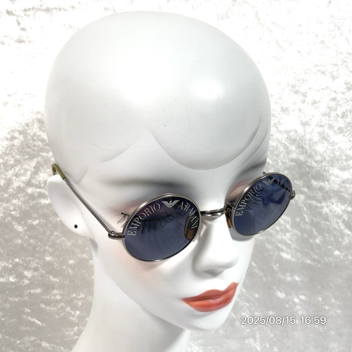 美品 EMPORIO ARMANI エンポリオアルマーニ オーバル ラウンド型 レンズロゴ シルバー系カラーボディ サングラス メガネ アイウェア 眼鏡拍卖