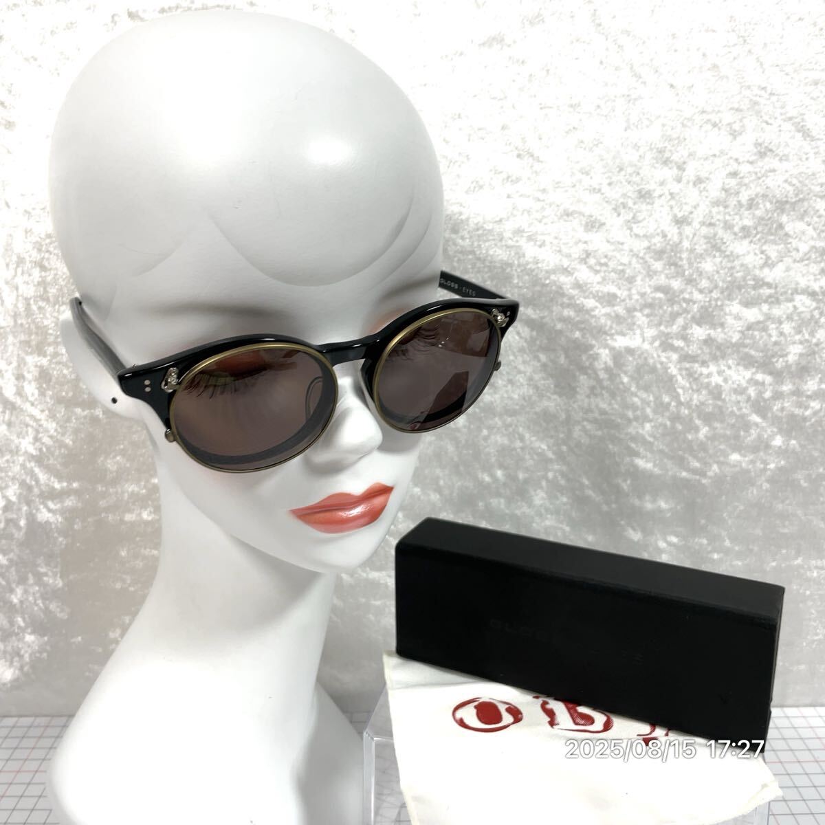 美品 GLOSS グロス フルリム ボストン型 ゴールド×ブラックカラーボディ 2way サングラス メガネ アイウェア 眼鏡 ケース付き拍卖