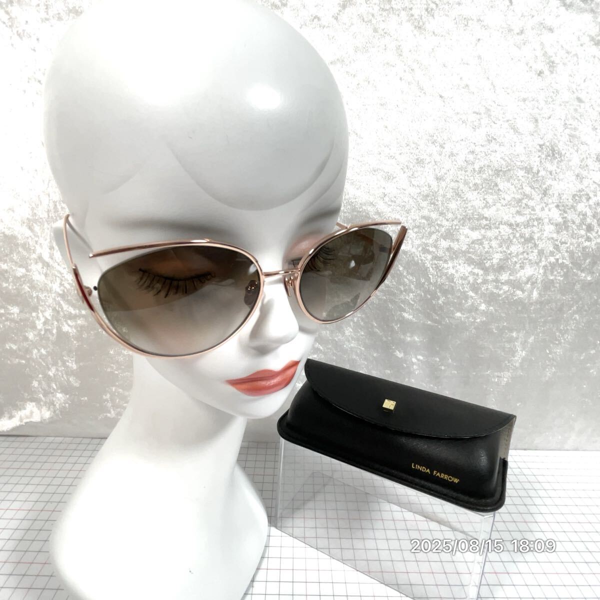 極美品 LINDA FARROW リンダ ファロー フルリム フォックス ゴールドカラーボディ サングラス メガネ アイウェア 眼鏡 ケース付き拍卖