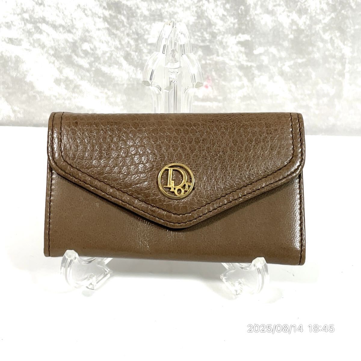 vintage Dior クリスチャン ディオール ブランドロゴ ゴールド×ブラウン系カラー レザー 革 三つ折り キーケース 拍卖