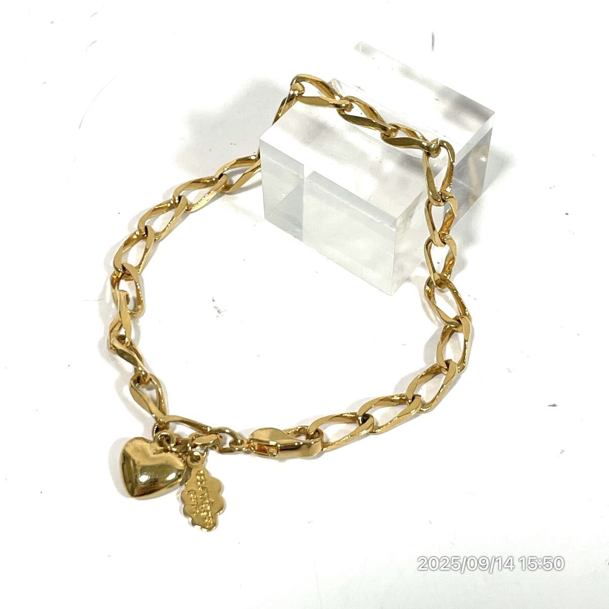 美品 Courrges クレージュ ハート ブランドロゴプレート ゴールドカラー チェーン ブレスレット アクセサリー装飾品拍卖