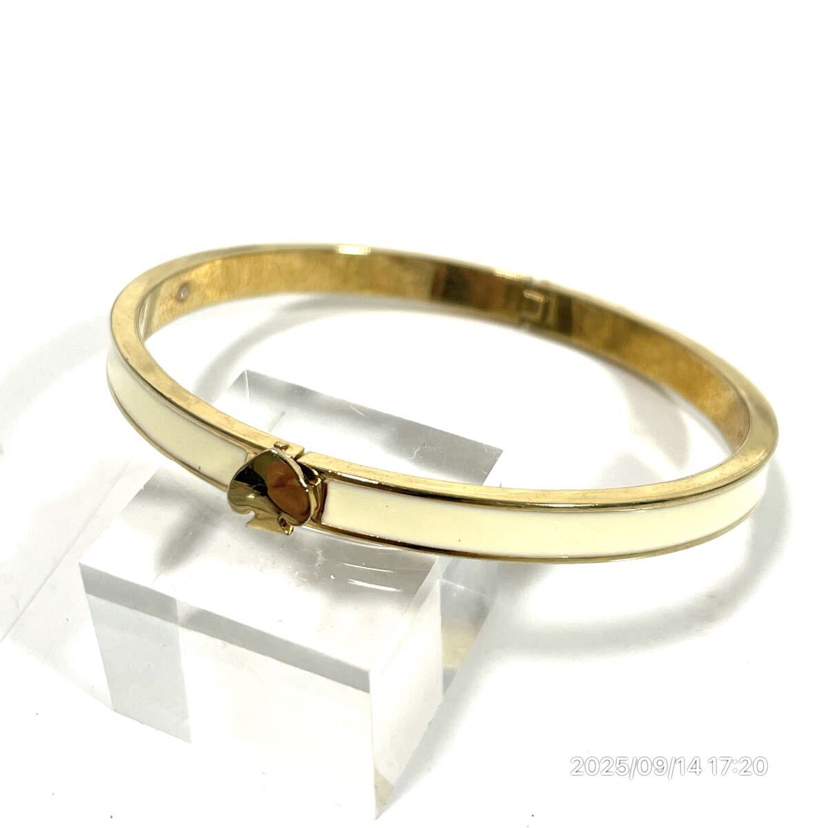 kate spade ケイトスペード ラインストーン クリーム×ゴールドカラー ワンポイント バングル ブレスレット アクセサリー 装飾品拍卖
