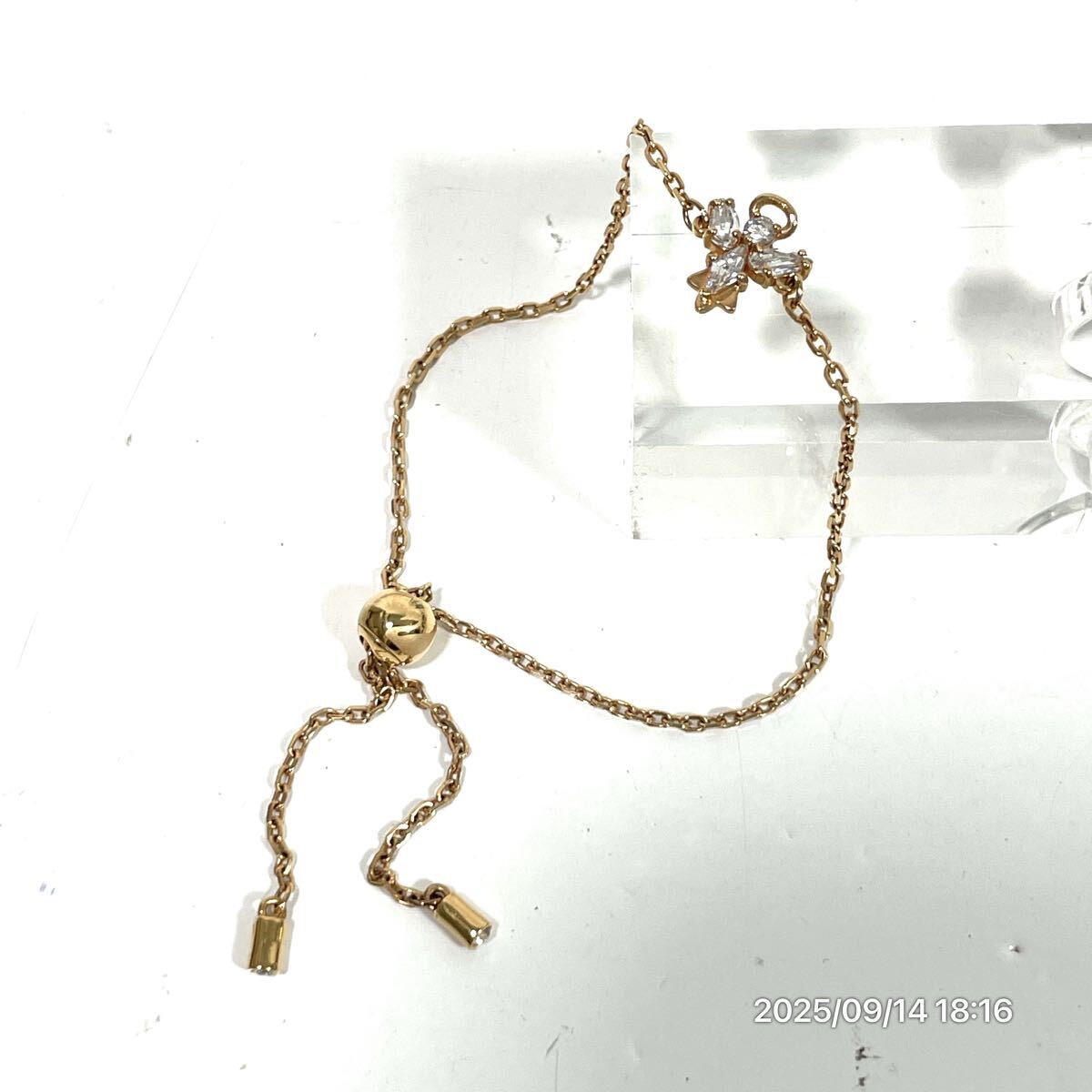 美品 SWAROVSKI スワロフスキー クリスタル ライストーン ゴールドカラー 調整可能 チェーン ブレスレット アクセサリー 装飾品拍卖