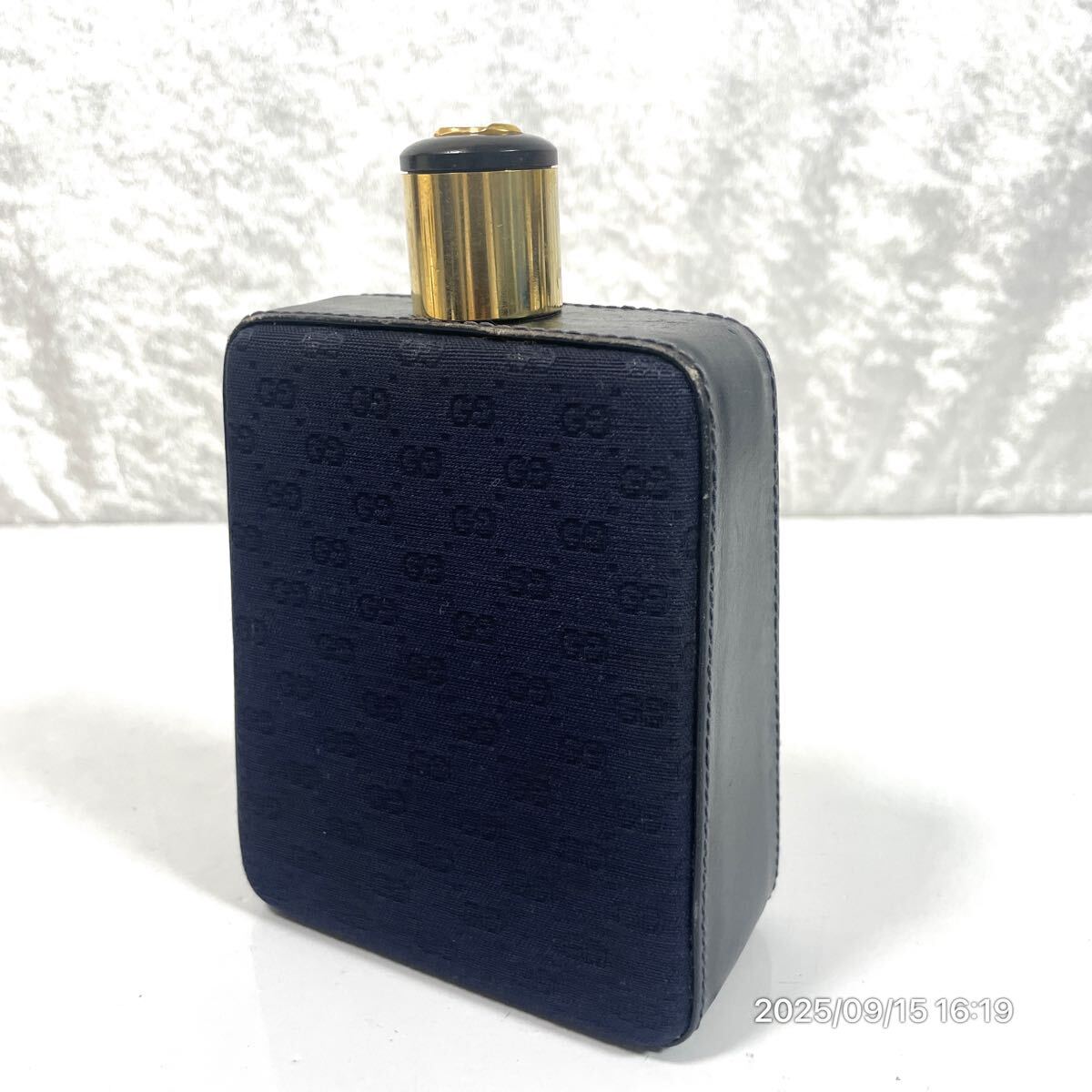 希少 vintage GUCCI グッチ マイクロGG キャンバス ブランドロゴマーク レザー 革 ウッドキャップ 香水 フレグランス ボトル 瓶 雑貨 拍卖