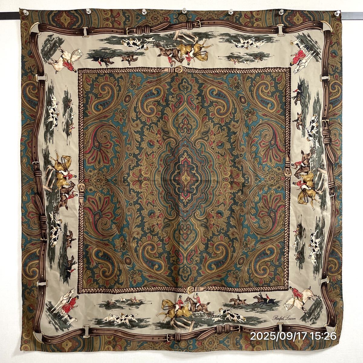 Ralph Lauren ラルフローレン 乗馬 犬 ベルト ペイズリー 総柄 大判 スカーフ ファッション アイテム 装飾品拍卖