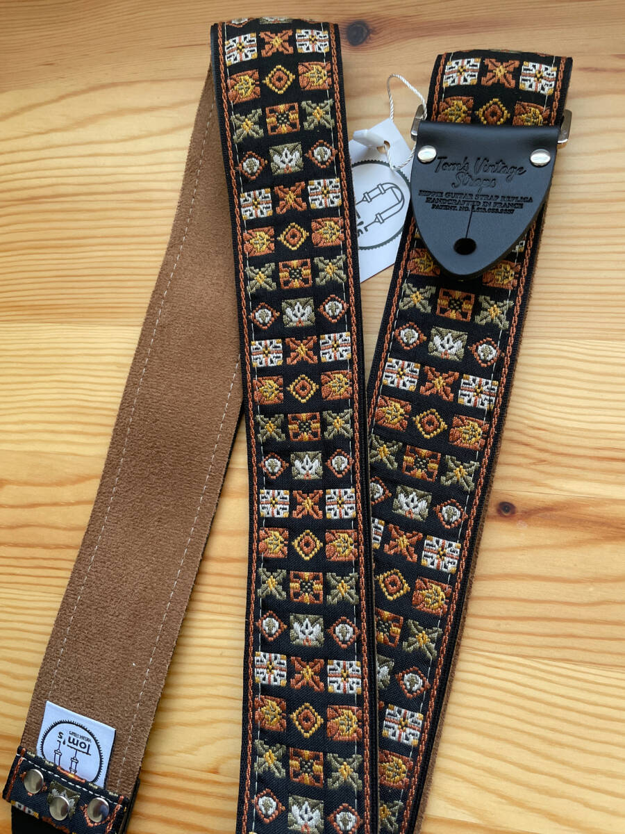 Tom's Vintage Straps Rust 'Woodstock' ハンドメイド ギターストラップ 本革エンド フランス製拍卖