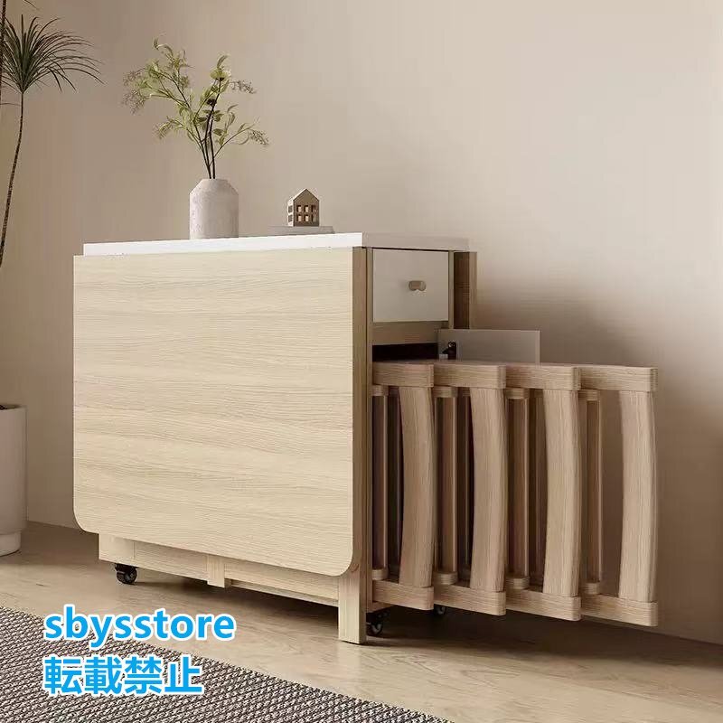 1.5m折りたたみダイニングテーブルセット(椅子4脚付き)引き出し付き拡張可能無垢材テーブル キャスター付き 省スペース 組み立て不要拍卖