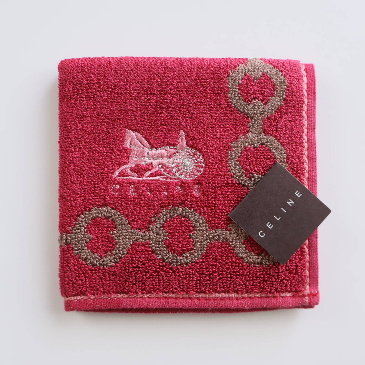 ■未使用 CELINE セリーヌ シルク&コットン ミニ タオルハンカチ 馬車柄 刺繍■拍卖