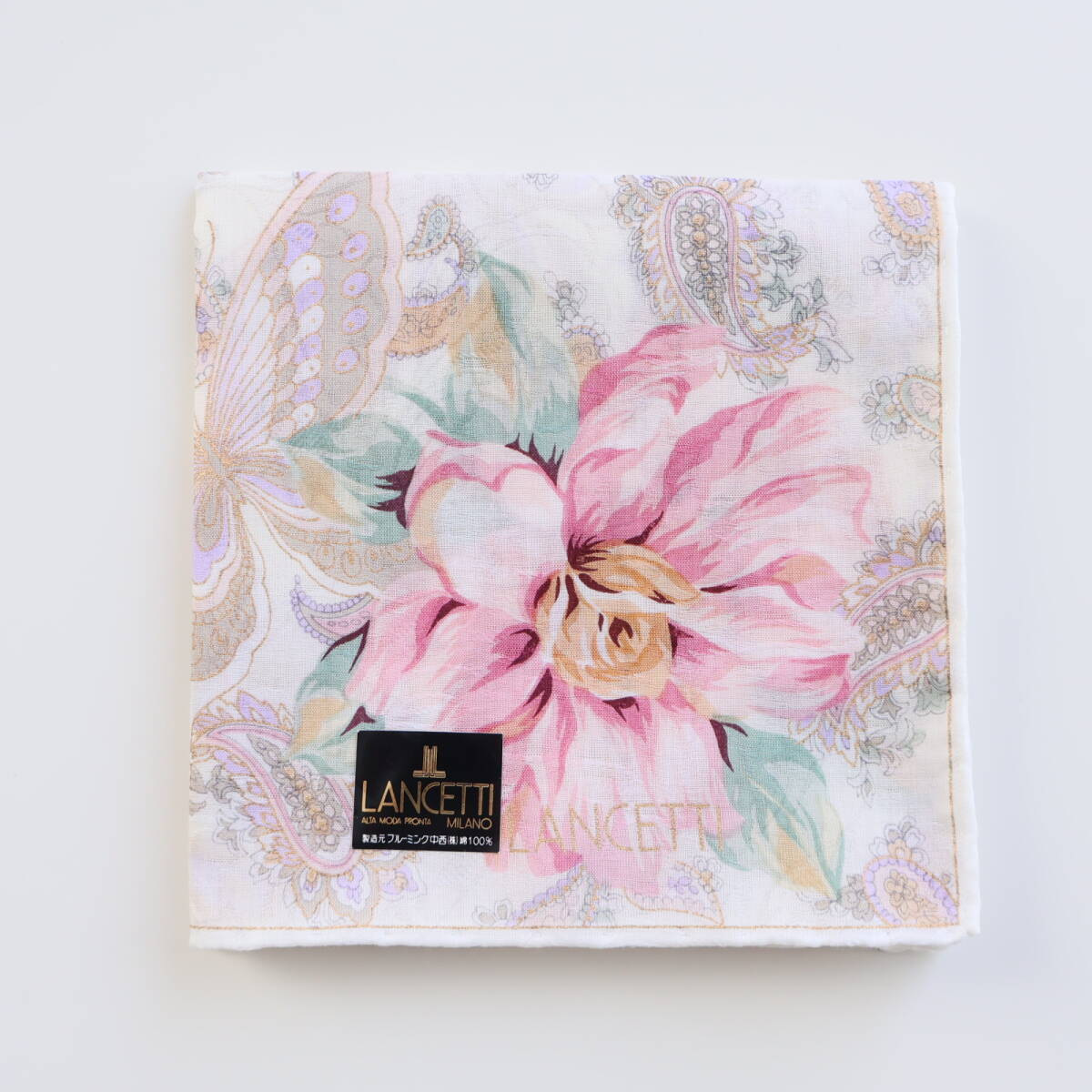 ■未使用 LANCETTI ランチェッティ ハンカチ A 花柄 地模様■拍卖