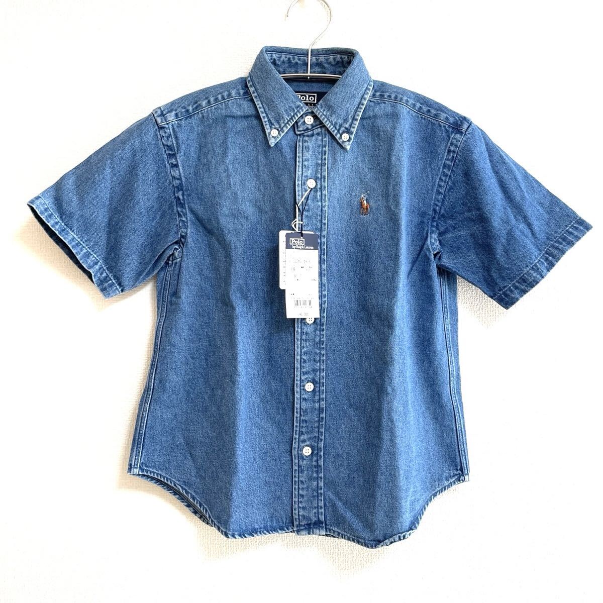【新品タグ付き】ポロラルフローレン Polo Ralph Lauren キッズ デニムシャツ 130 刺繍ロゴ 半袖シャツ 青 ブルー トップス 子供服拍卖