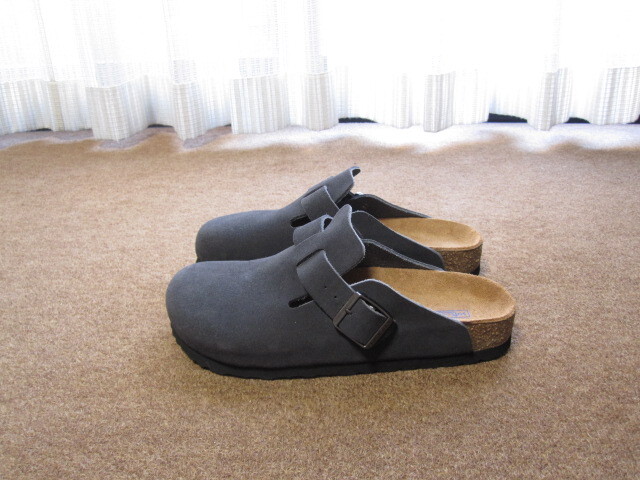 未使用 ビルケンシュトック BIRKENSTOCK BOSTON ボストン スエード SOFT FOOTBED サンダル ドイツ製 ダークグレー 40/26cm/L9/M7拍卖