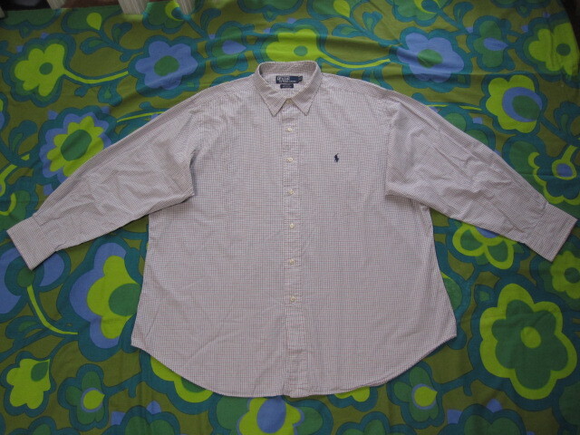 POLO RALPH LAUREN ポロラルフローレン ALCOTT 長袖チェックシャツ HONG KONG製 コットン100 サイズ17 1/2 XL ホワイト パープル/グリーン拍卖