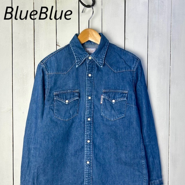 sh●A39 BLUE BLUE ウエスタンデニムシャツ 2 濃青 レディース ブルーブルー ハリラン 聖林公司 HRM 濃インディゴ S~M 日本製拍卖
