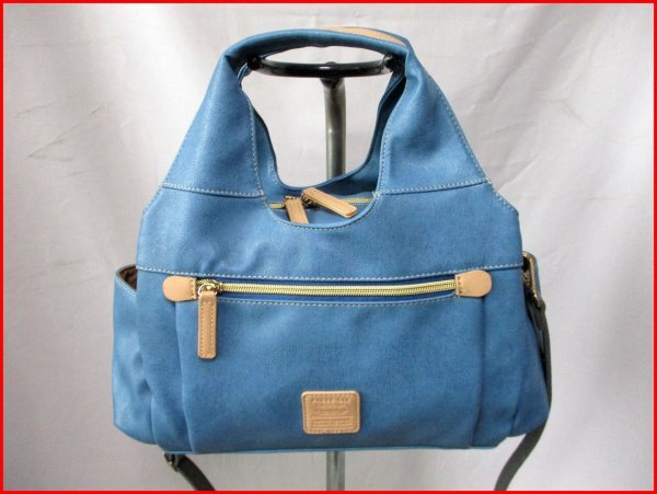 PASSE-DIX/パスディス◇2way ハンドバッグ PVCコーティング生地 BL 斜め掛け W36cm拍卖