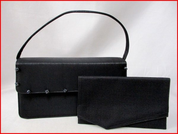 フォーマルハンドバッグ BK◇袱紗付き ビーズ飾り 冠婚葬祭 W26.5cm拍卖